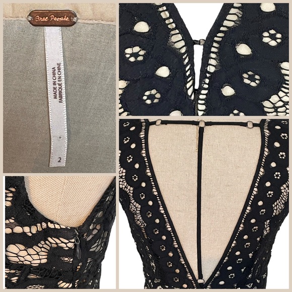 Free People One Million Lovers Black Lace Overlay Mini Dress. - Picture 7 of 8